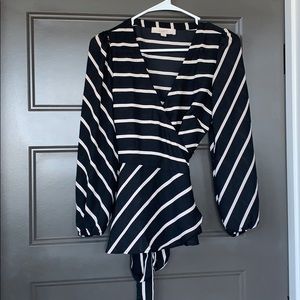 Sheer Loft Stripped Wrap Blouse